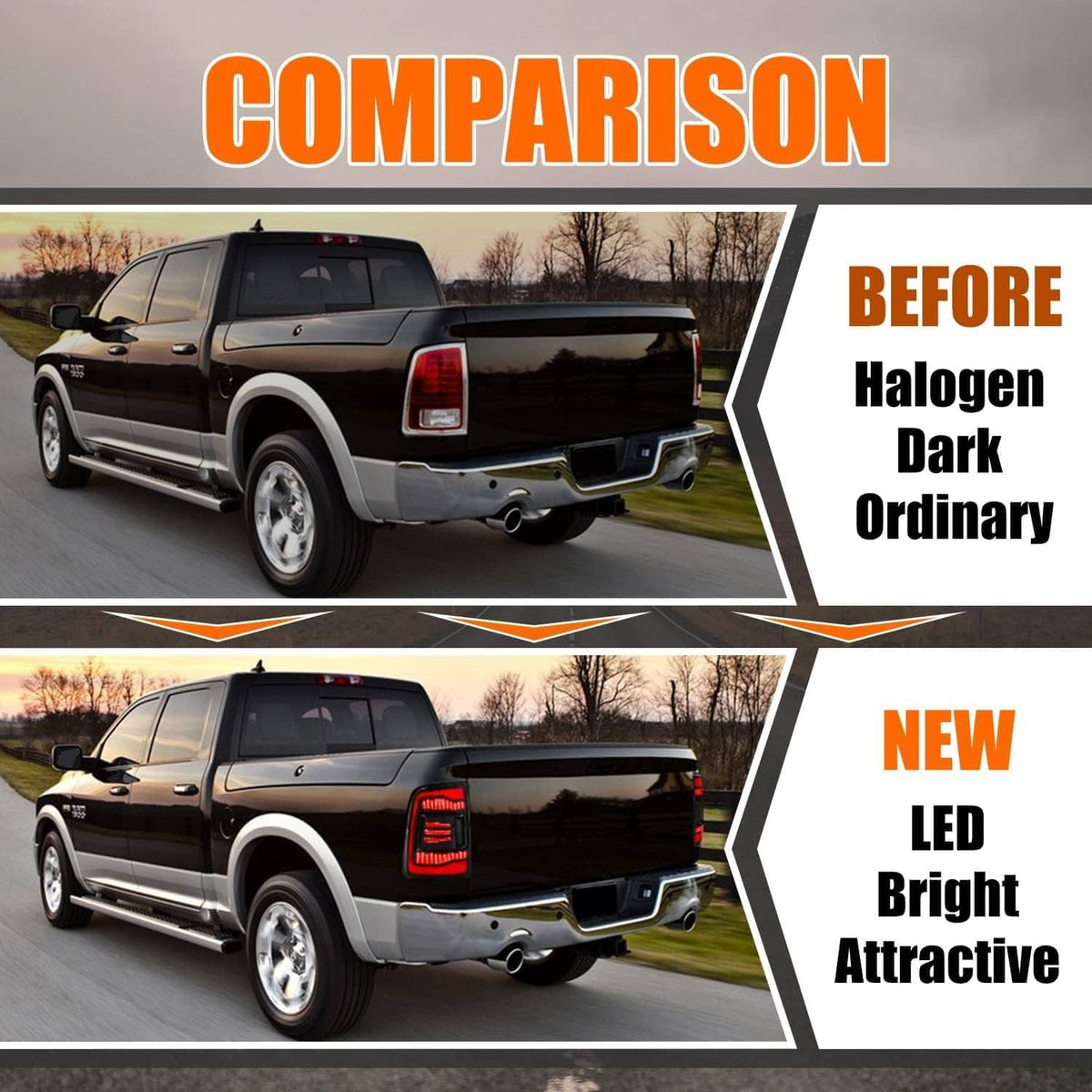 LED tail light upgrade on truck with bright red illumination and smoke lens