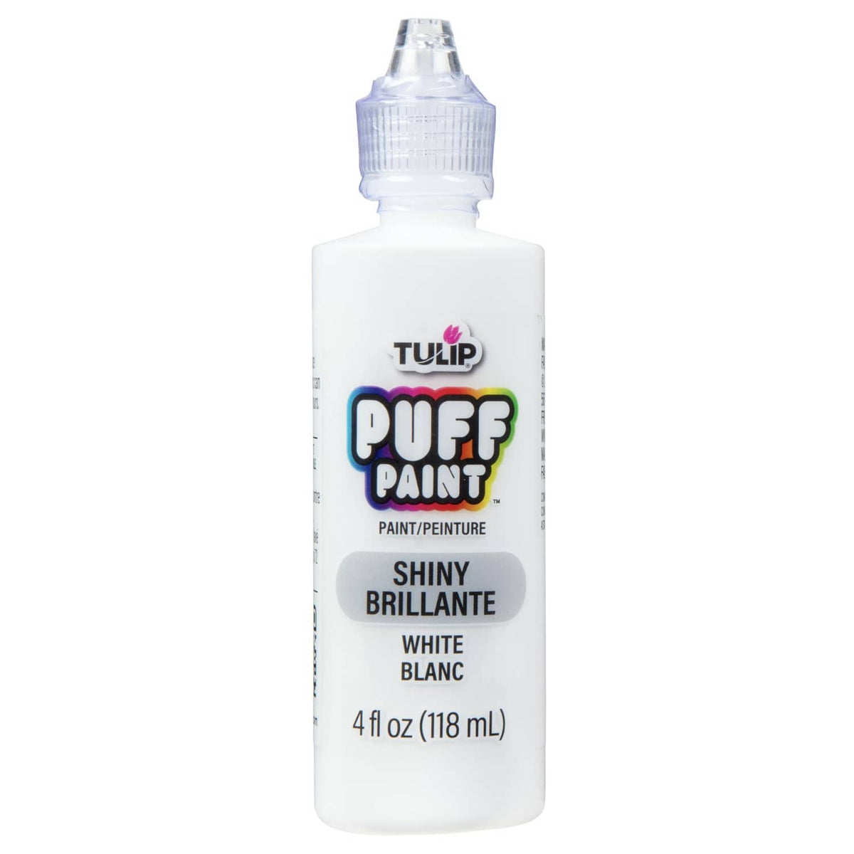 Tulip Puff Paint shiny white, 4 fl oz bottle with clear cap and front label.