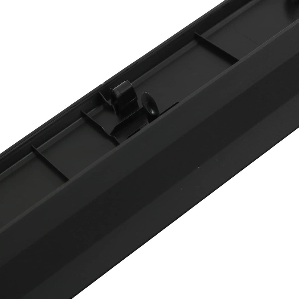 Black tailgate bed cap molding edge with snap-fit clip tabs