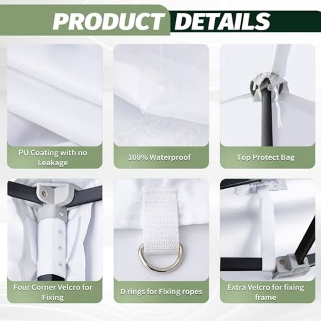 White canopy top fabric detail with top protector bag and fastening features