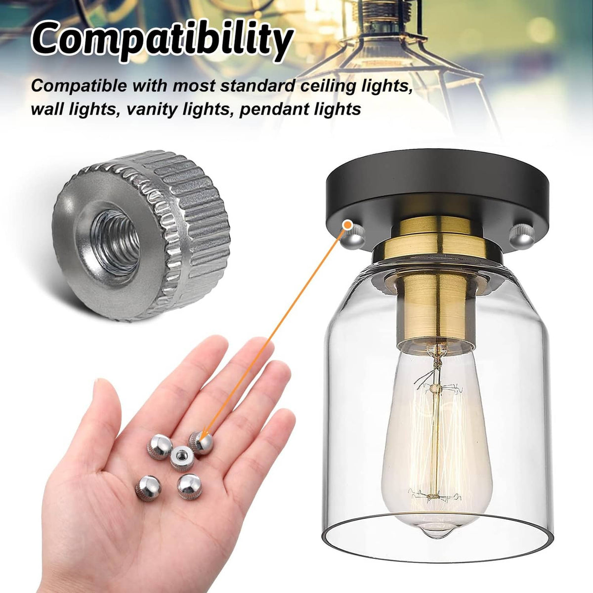 Silver screw light fixture caps, ribbed sides and threaded center hole, small set
