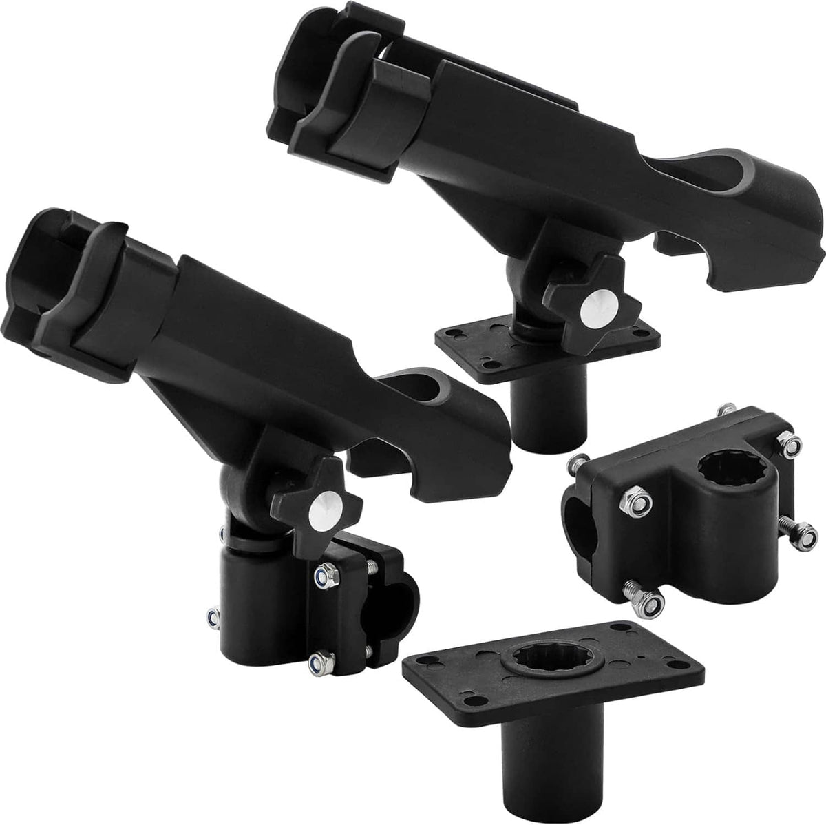Black dual fishing rod holder set with combo mount and adjustable base brackets