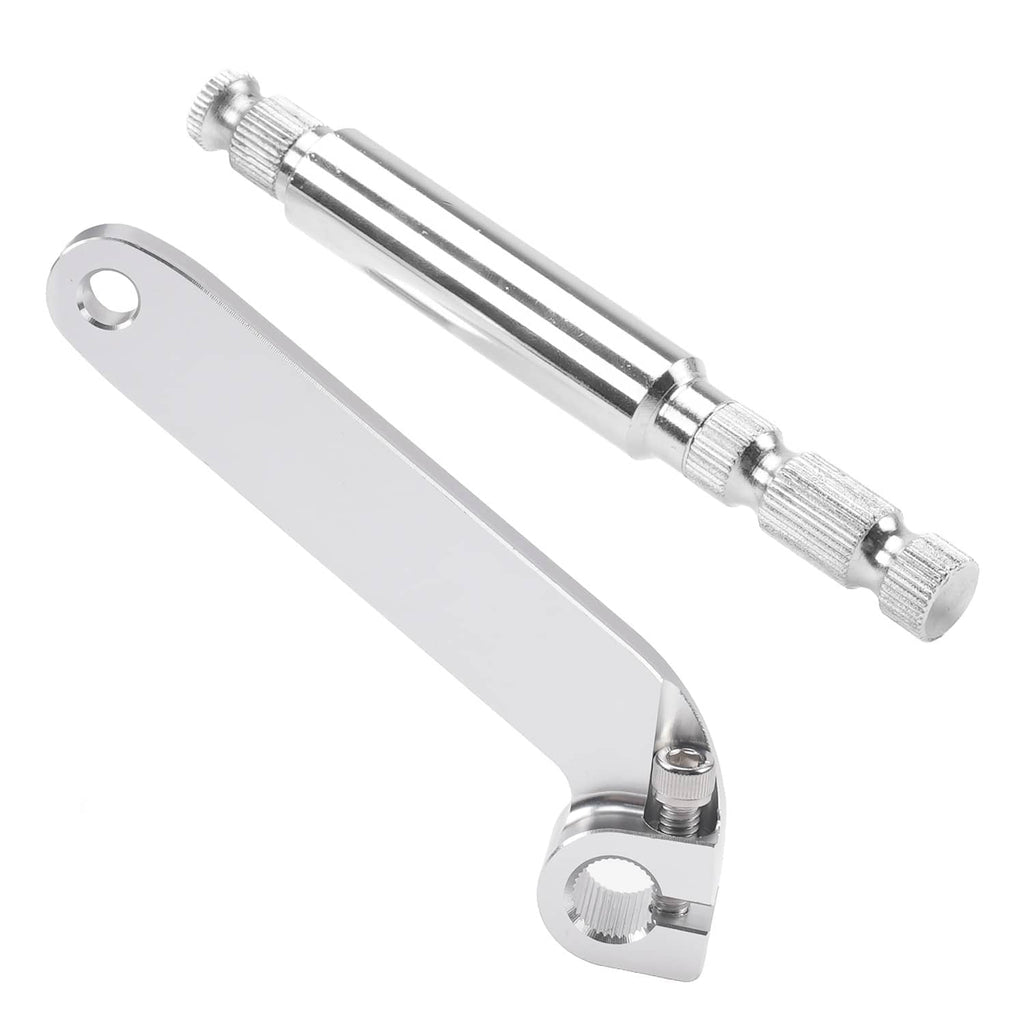 Chrome shifter rod lever bracket with connected shaft and mounting bolts