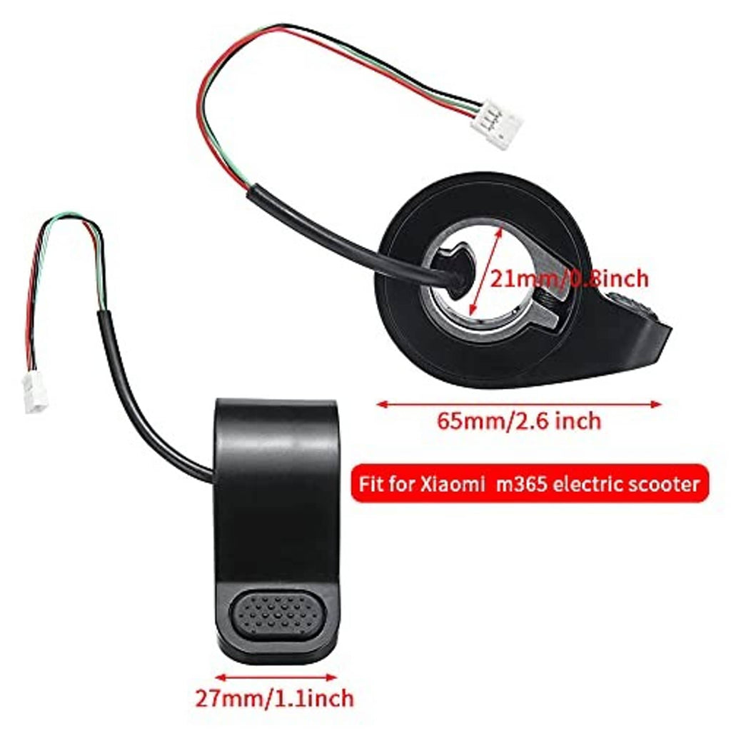 Black thumb throttle accelerator with wiring harness and circular mount, for scooter