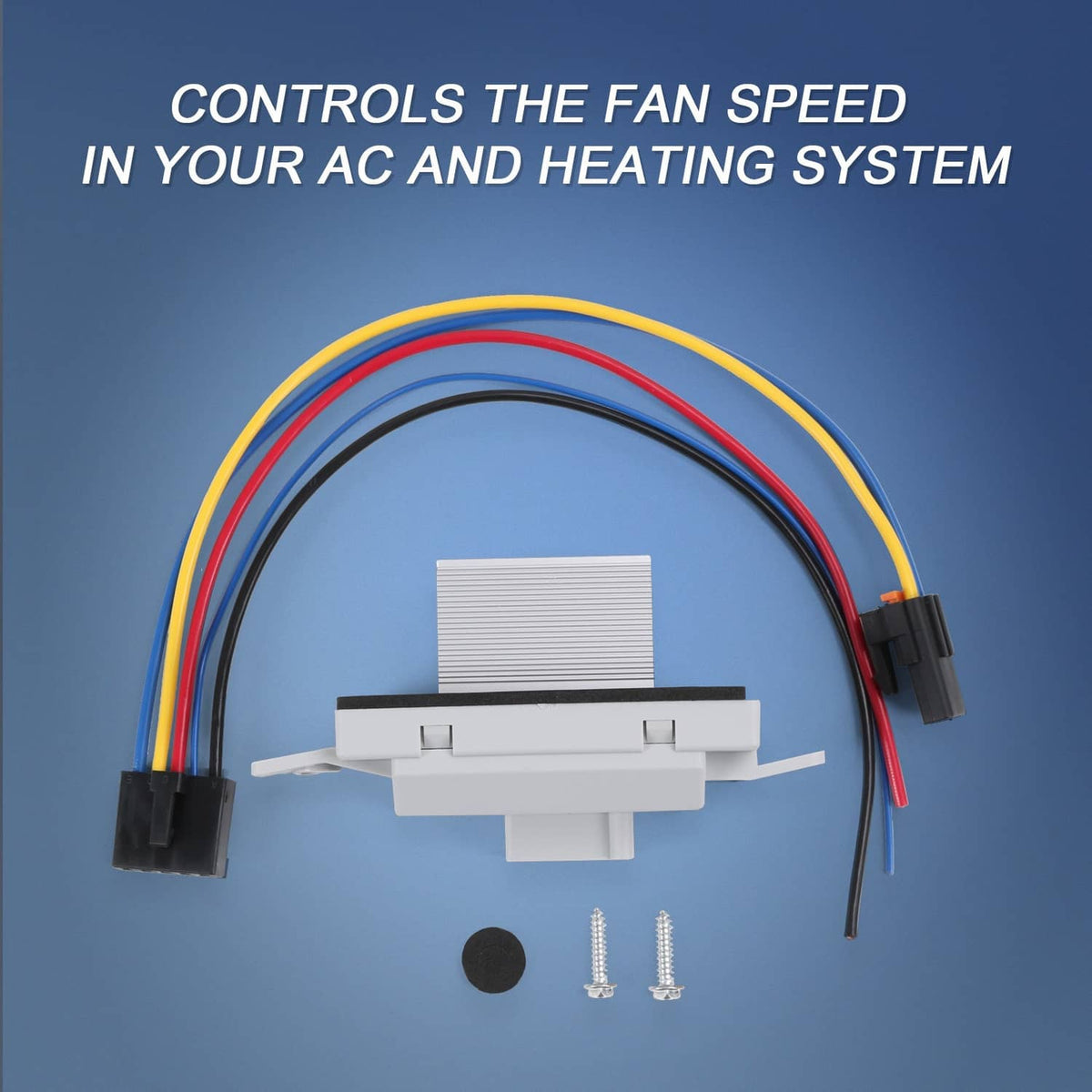 Blower motor resistor with multi-color wire leads and mounting hardware