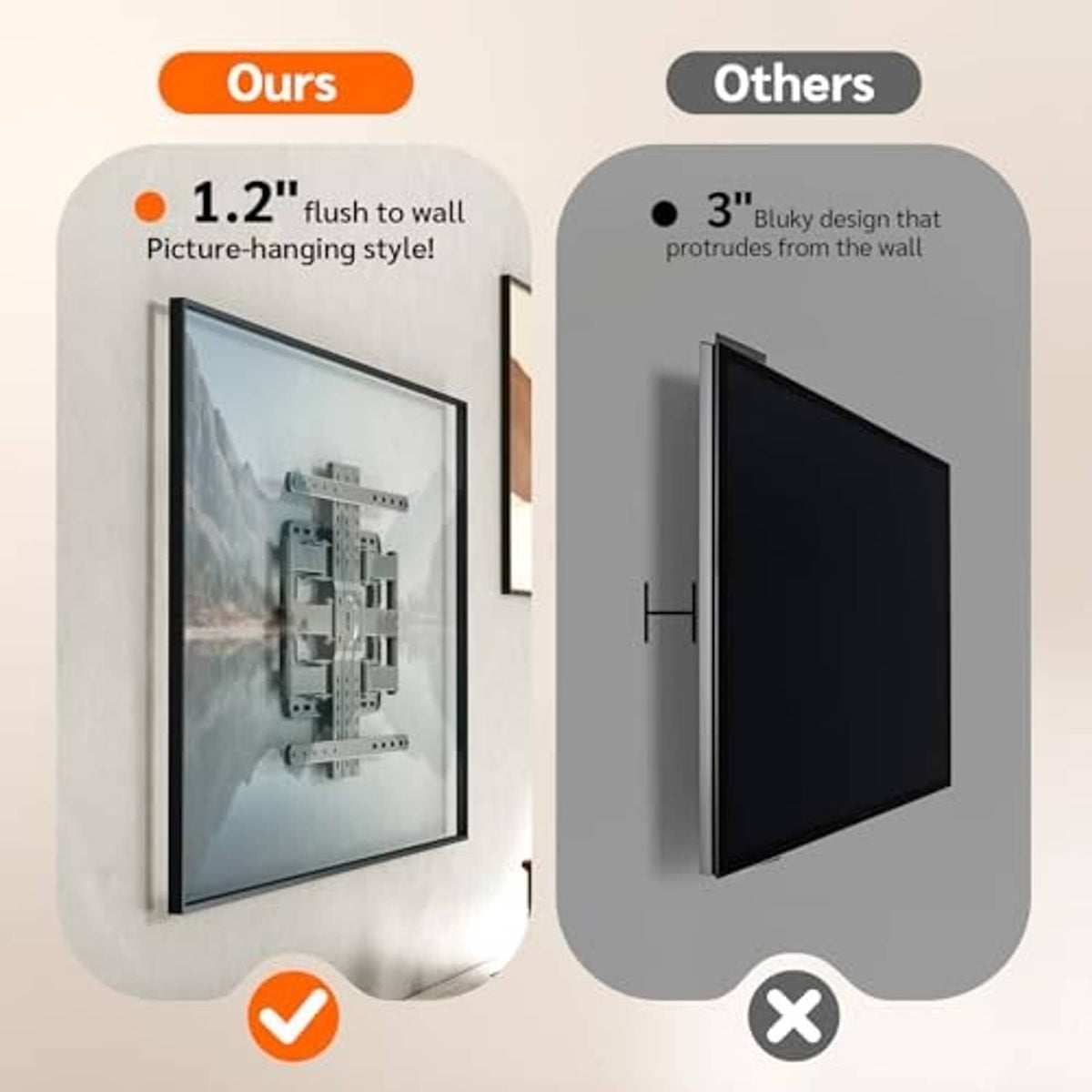 Low-profile black TV wall mount bracket designed to sit close to the wall