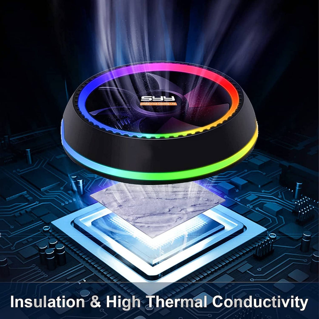 Thermal paste near a computer CPU with colorful performance ring visualization