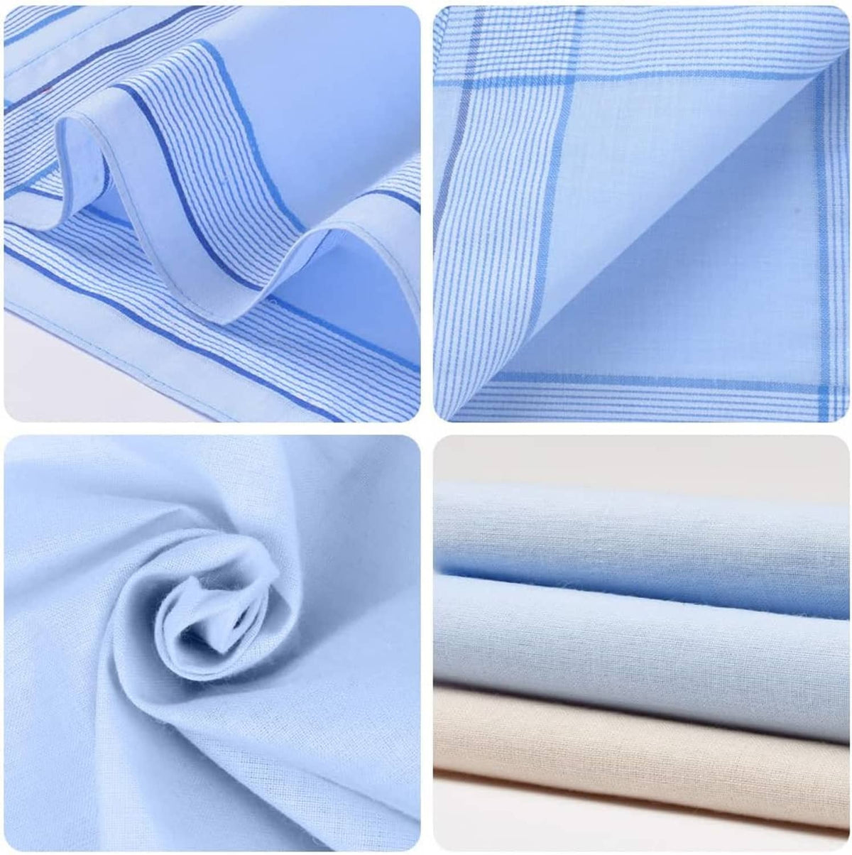 Light blue handkerchief fabric close-up with stitched stripes and folded edge