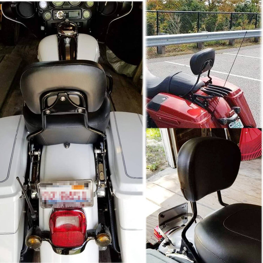 Motorcycle backrest pad and luggage rack installed on the bike rear seat area