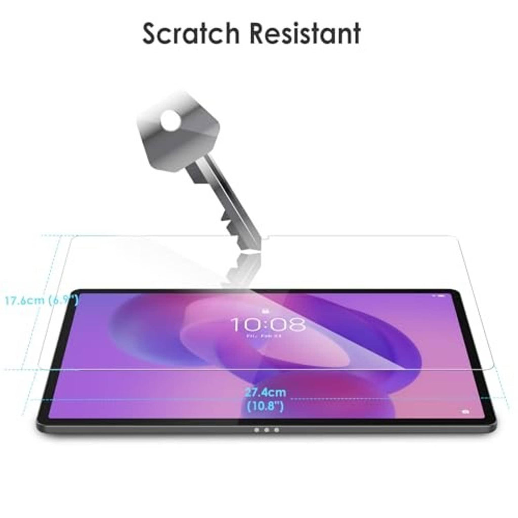 Tablet tempered glass screen protector with scratch-resistant shield and size guide