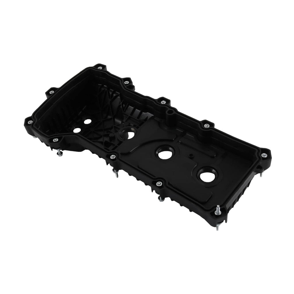 Pair of black engine valve covers, underside view with mounting bolts and channels