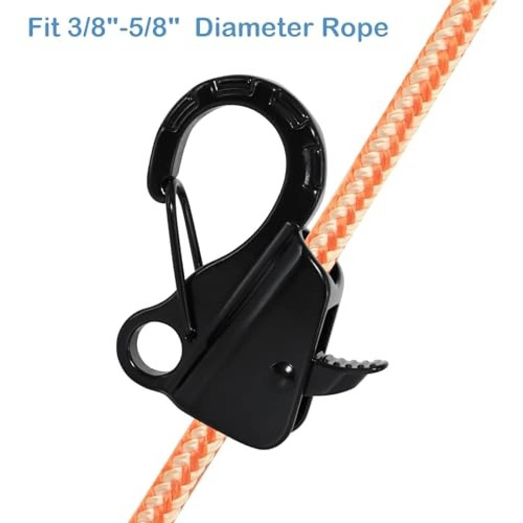 Black sliding anchor hook for 3/8–5/8 in rope, with side lever latch