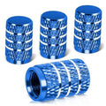 Blue aluminum tire valve stem caps, knurled diamond texture set of four