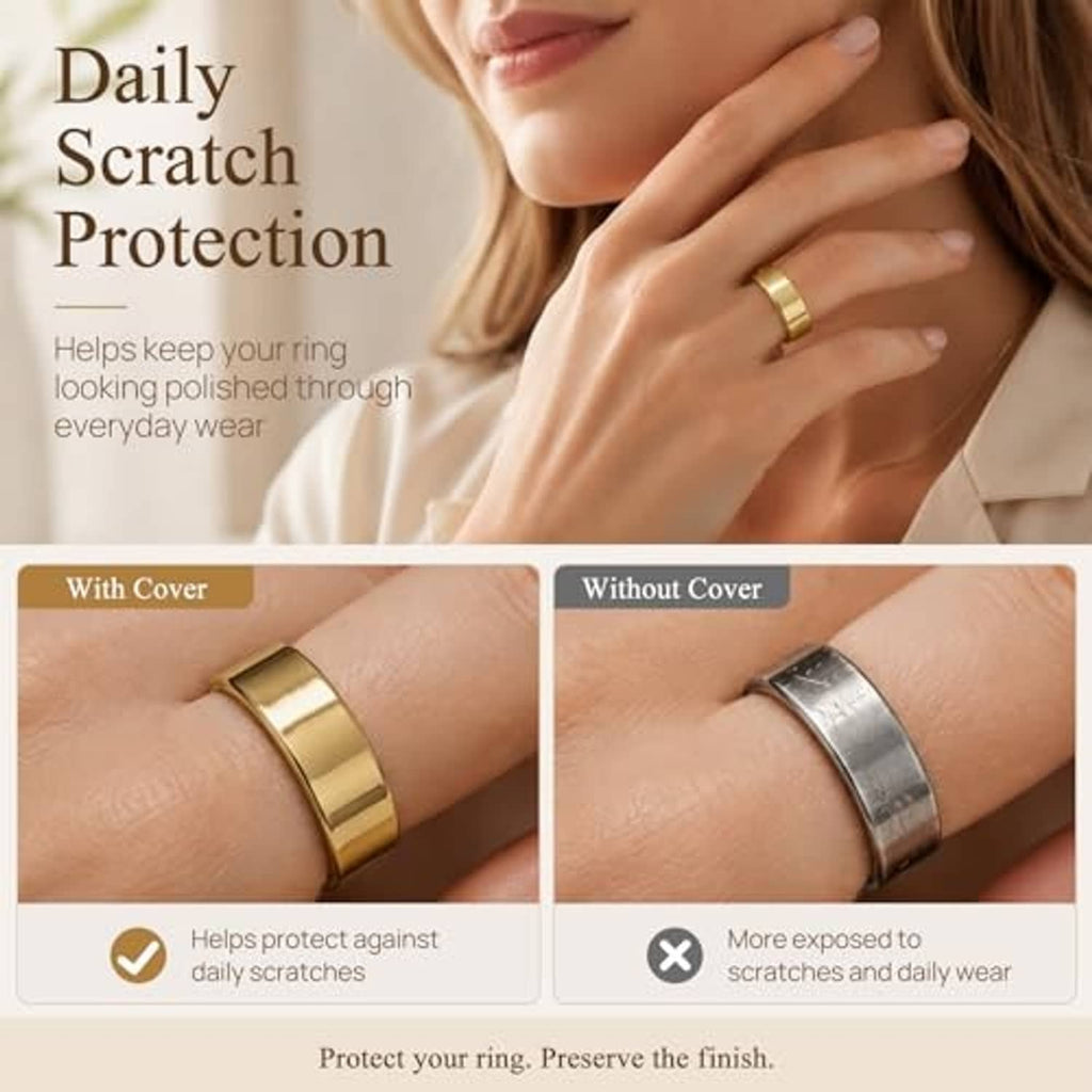Gold and silver-tone ring covers on wrist, size 8, protective bands