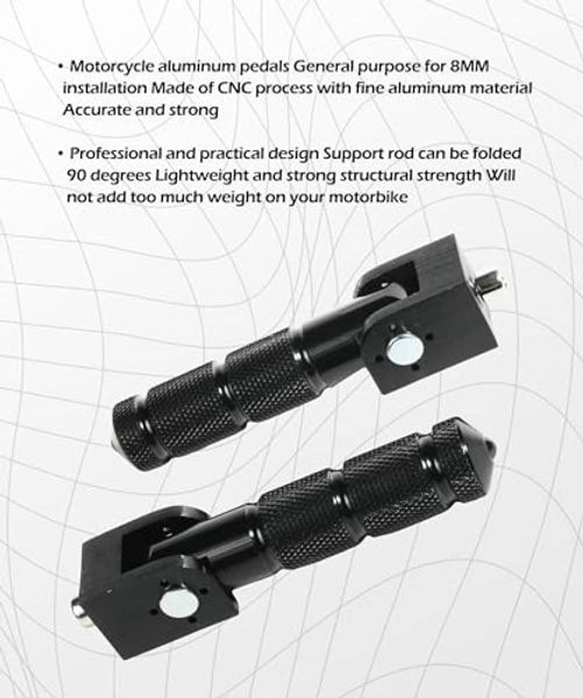 Motorcycle foot pegs pair with textured grips and black aluminum pedal blocks