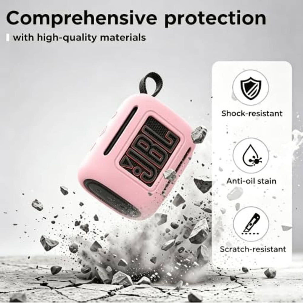 Pink shock- and scratch-resistant silicone case for JBL Go 5 speaker
