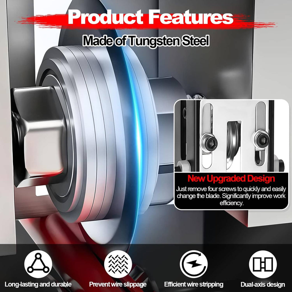Manual wire stripping machine with rotating stripping head and blue light ring