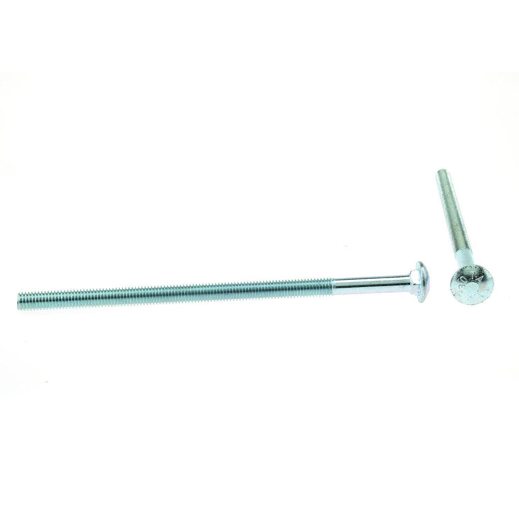 Zinc carriage bolt, horizontal view with round head and full threads, 3/8 in.-16 x 8 in.