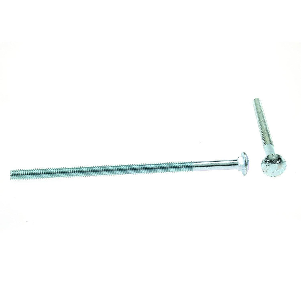 Zinc carriage bolt, horizontal view with round head and full threads, 3/8 in.-16 x 8 in.