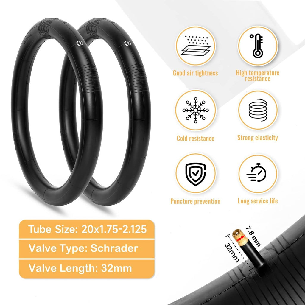 Pair of black inner tubes for 20x1.75 to 2.125 bike tires