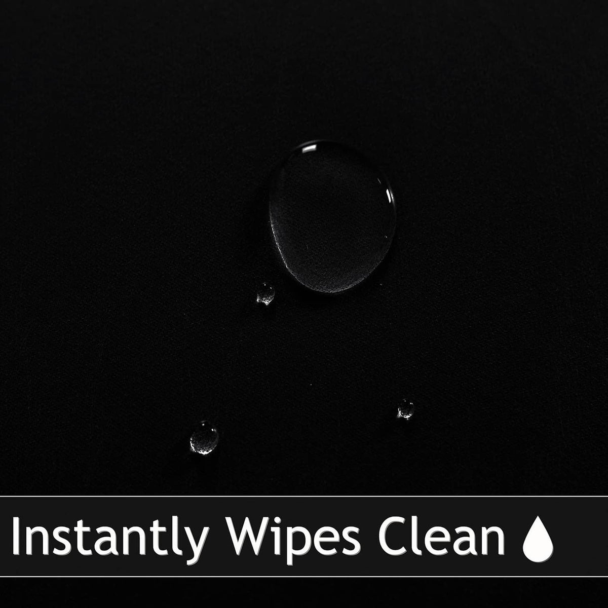 Black waterproof table cloth fabric with water droplets beading