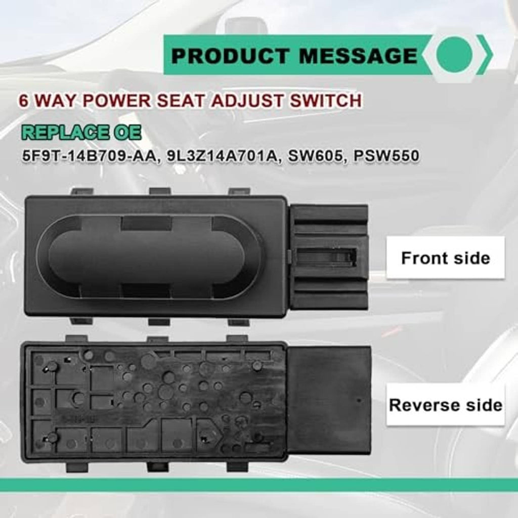Black power seat adjust switch housing with front cover and reverse connector side