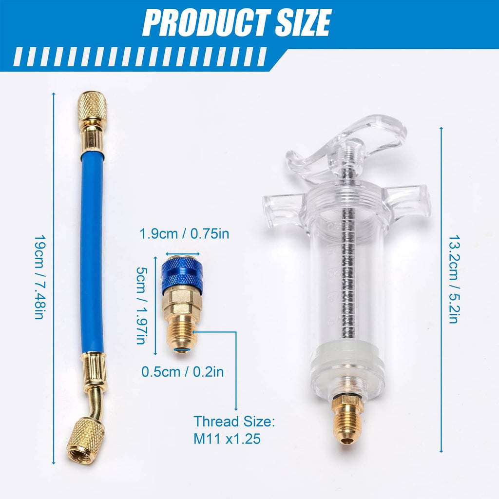 Oil injector kit with blue handle, brass fittings, and clear injector body