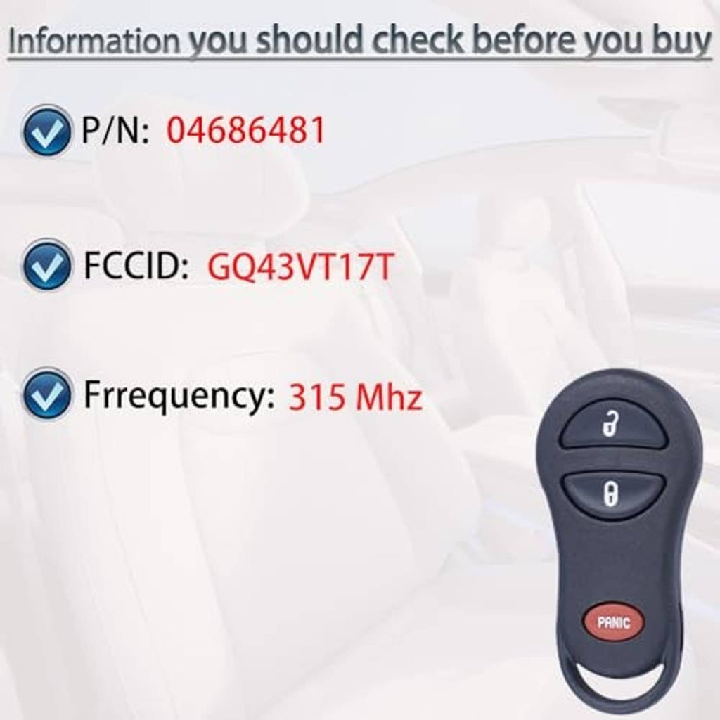 Dark blue car key fob remote with Lock, Unlock, Panic buttons and key ring.