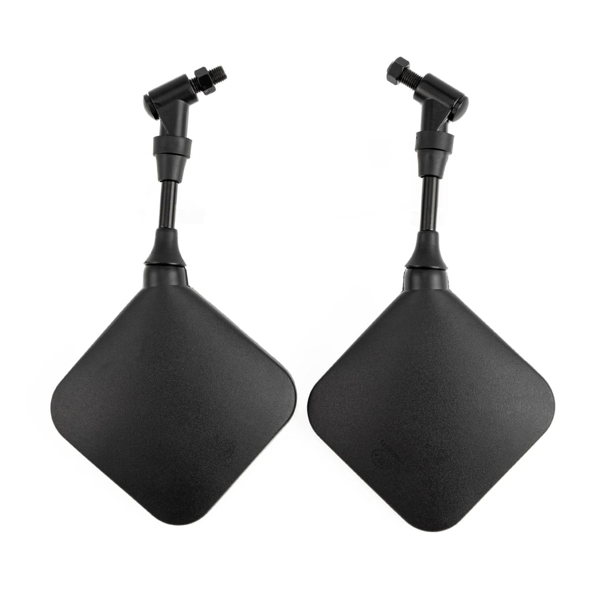 Pair of motorcycle rearview mirror housings with black textured back caps