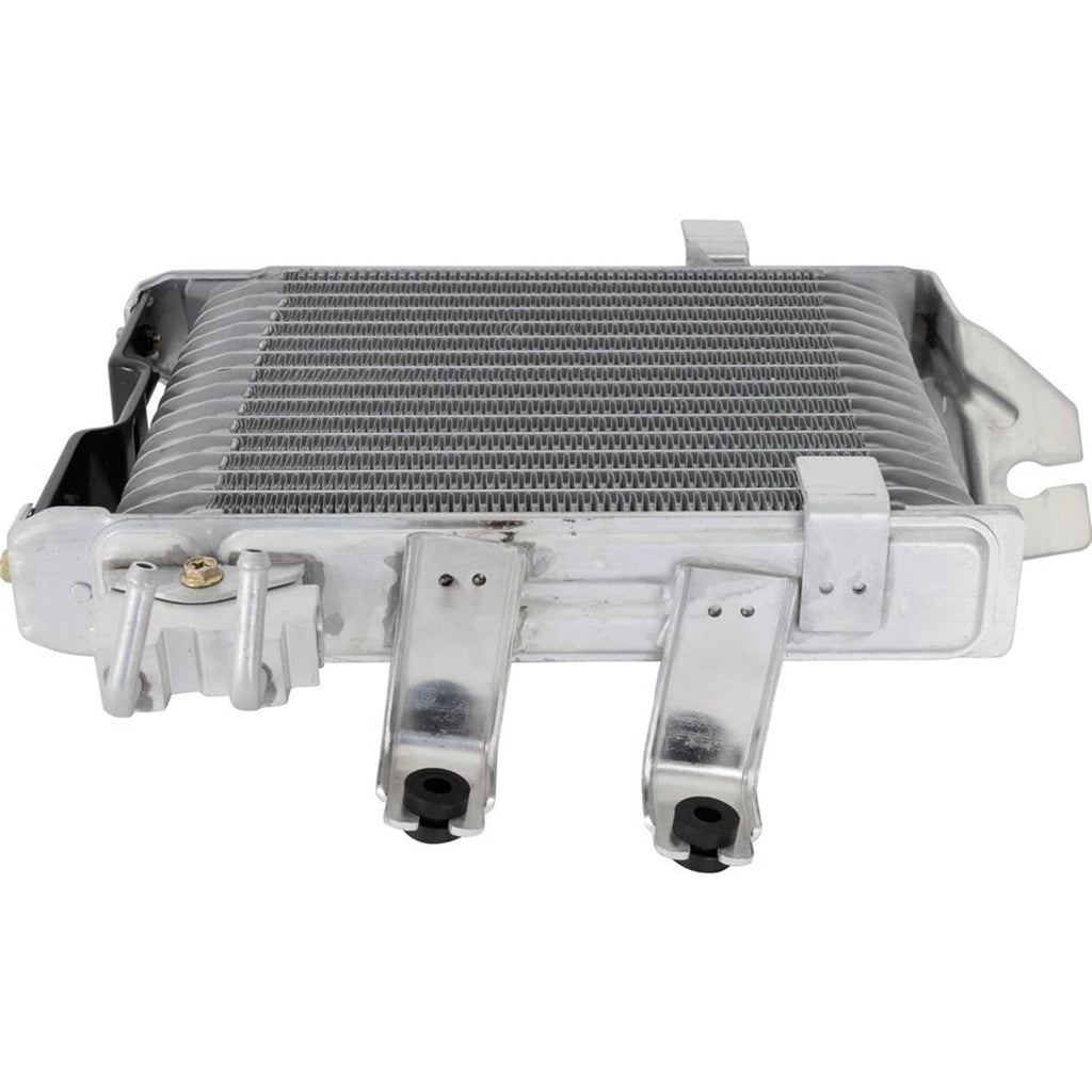 Automatic transmission oil cooler with fin core and metal brackets for installation