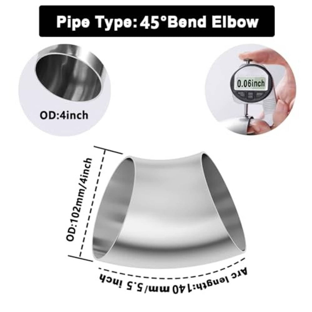 Stainless steel 45-degree elbow pipe with OD 4-inch size dimensions