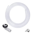 Clear PVC vinyl air conditioner drain tubing coil with elbow connector and clamp