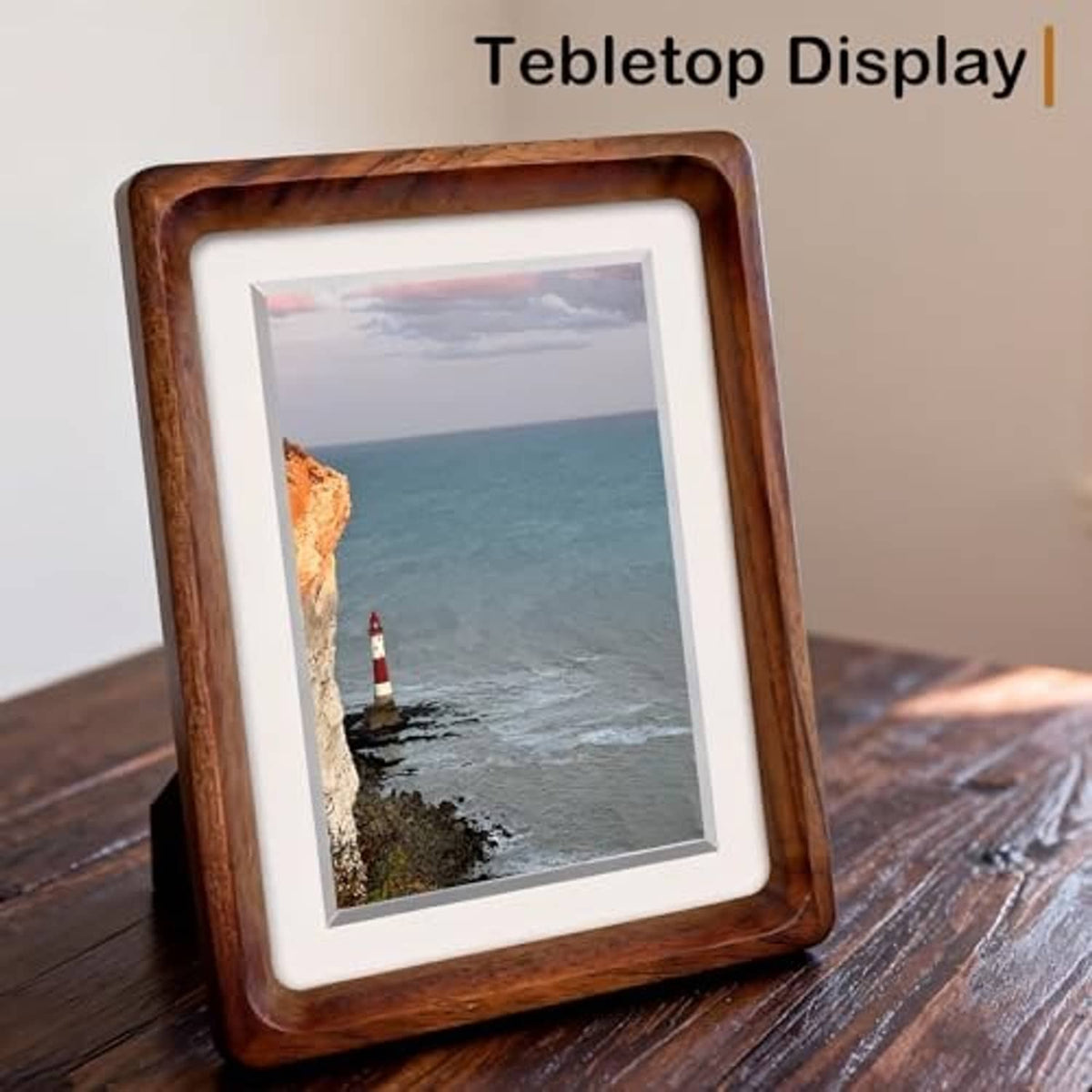 Walnut 4x4 square photo frame with mat, tabletop display