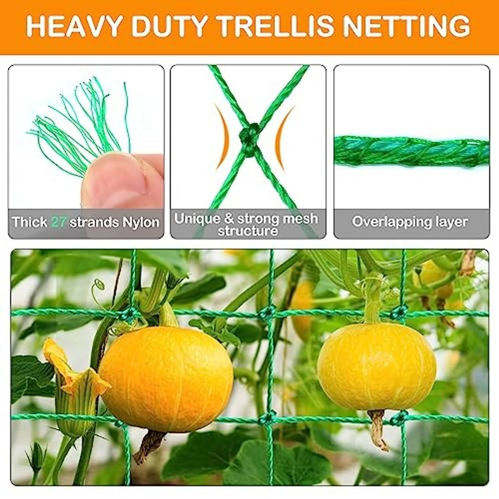Heavy-duty green trellis netting sheet with overlapping mesh design