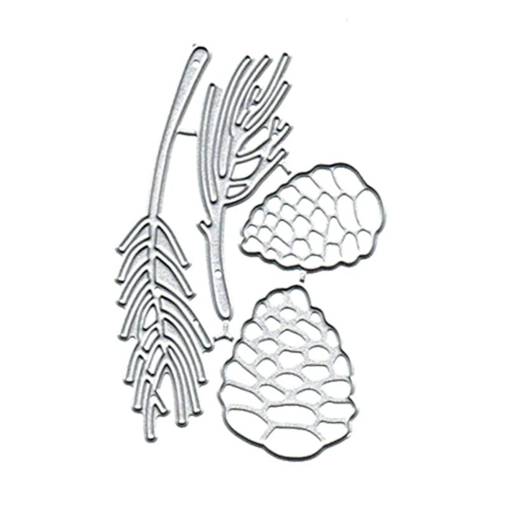 Set of silver metal pine cone and leaf Christmas die cuts