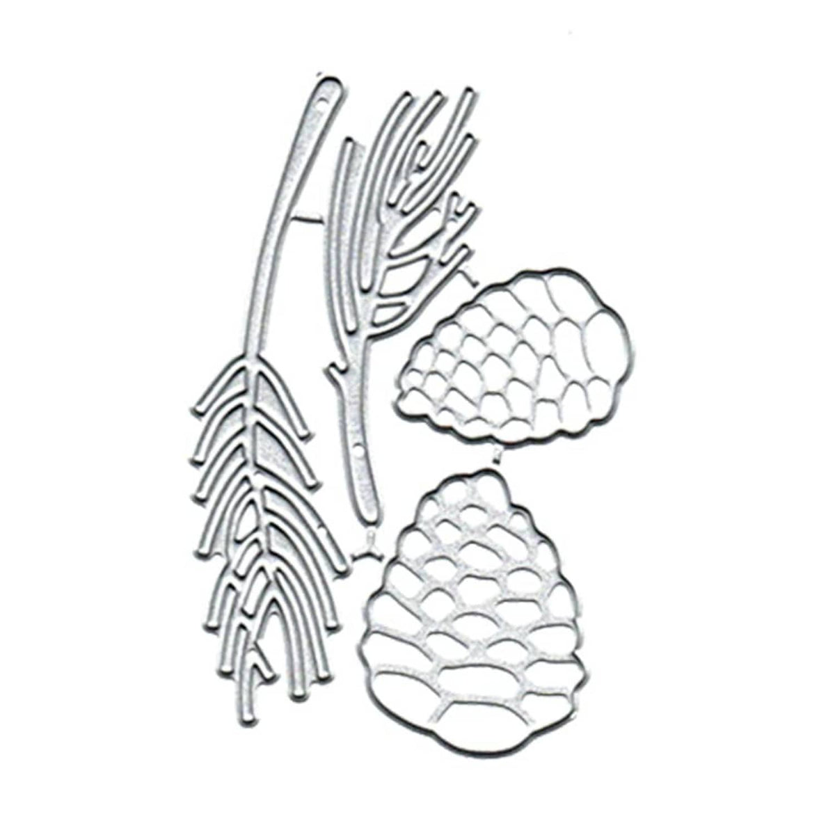 Set of silver metal pine cone and leaf Christmas die cuts