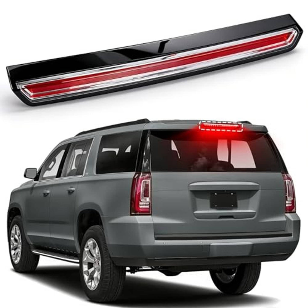 LED third brake light bar with red strip lens and black frame