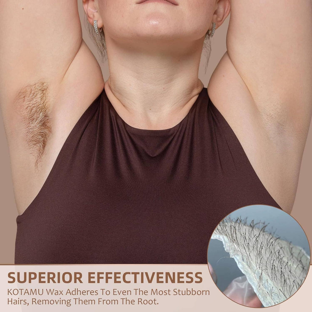 Neck and upper chest hair removal with wax application area and magnified detail inset