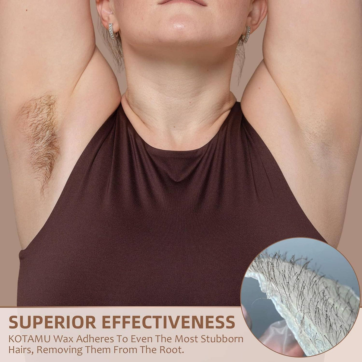 Neck and upper chest hair removal with wax application area and magnified detail inset