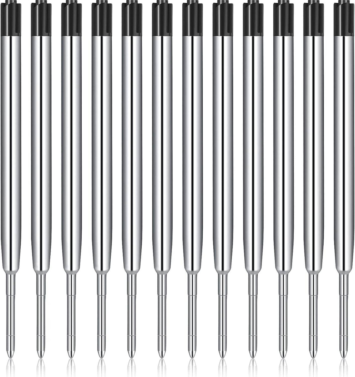 Pack of 12 black-ink ballpoint pen refills with 1.0mm medium tips and metal