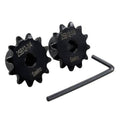 Black 2-piece roller chain sprocket pair with central bore and sharp teeth