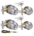 Keyed deadbolt lockset with two matching locks, metal finish, and keys included.