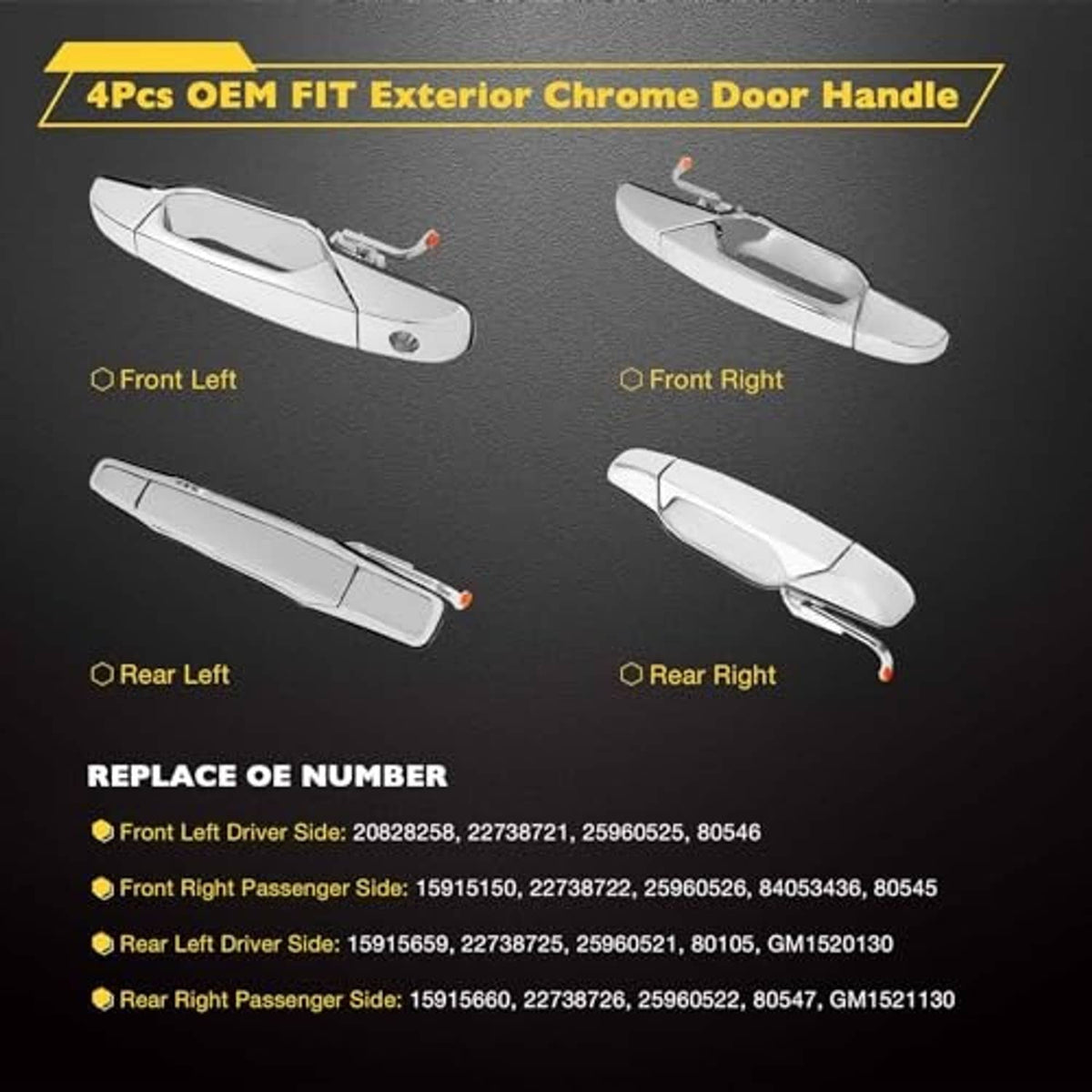 4-piece OEM-fit style chrome exterior door handles for front and rear