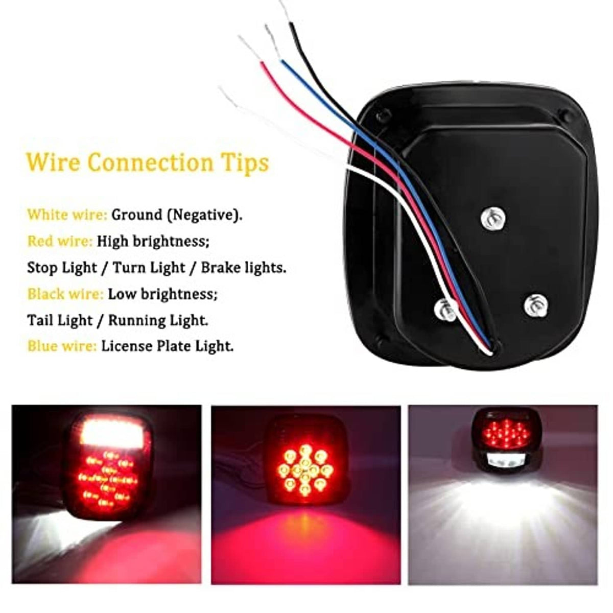 LED tail light wiring kit with color-coded leads and illuminated red/white lights