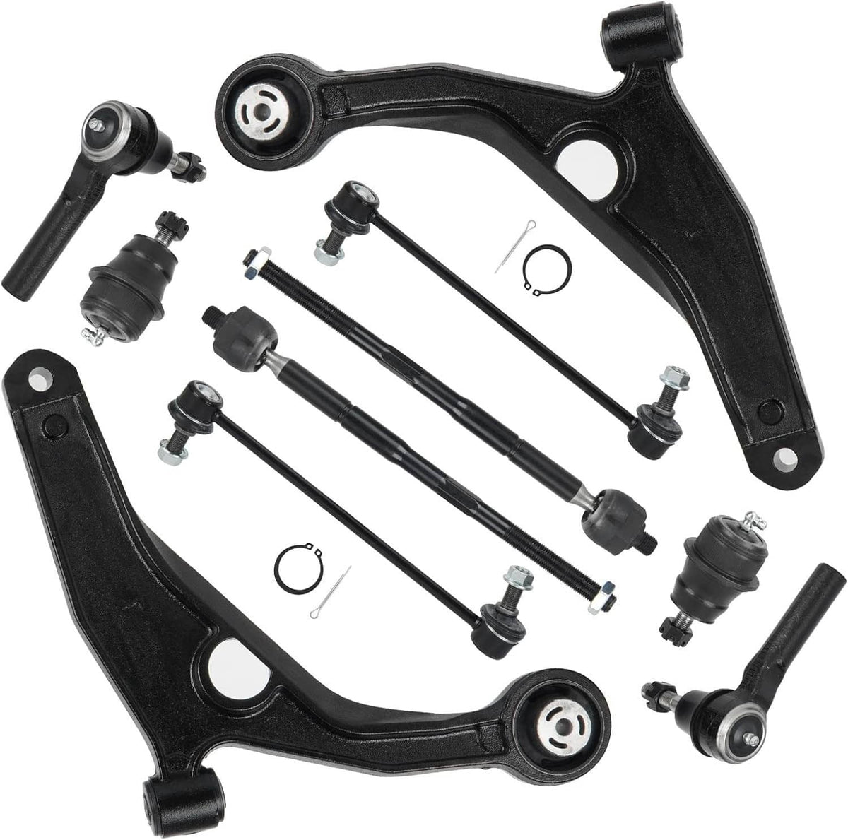 Black control arms, ball joints, and tie rod links hardware kit
