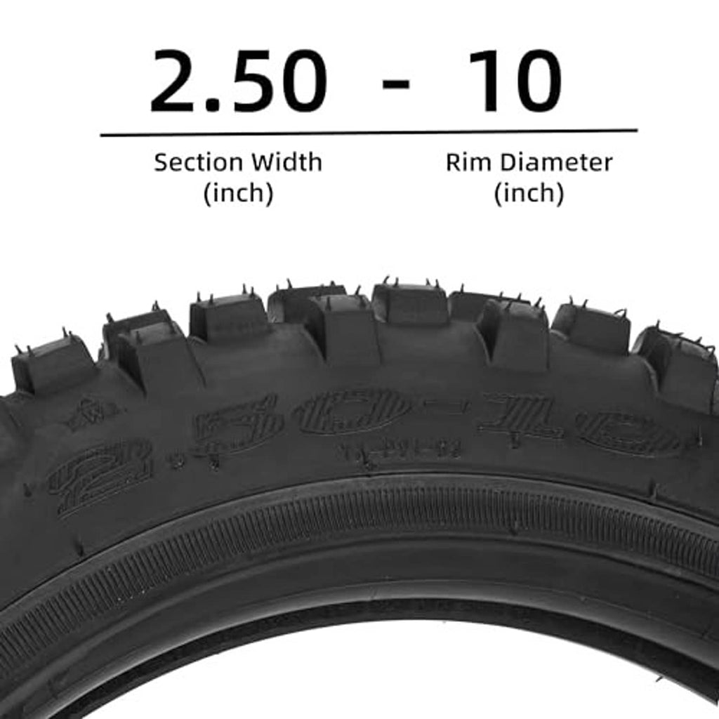 2.50-10 tire tread with raised knobs and textured sidewall pattern