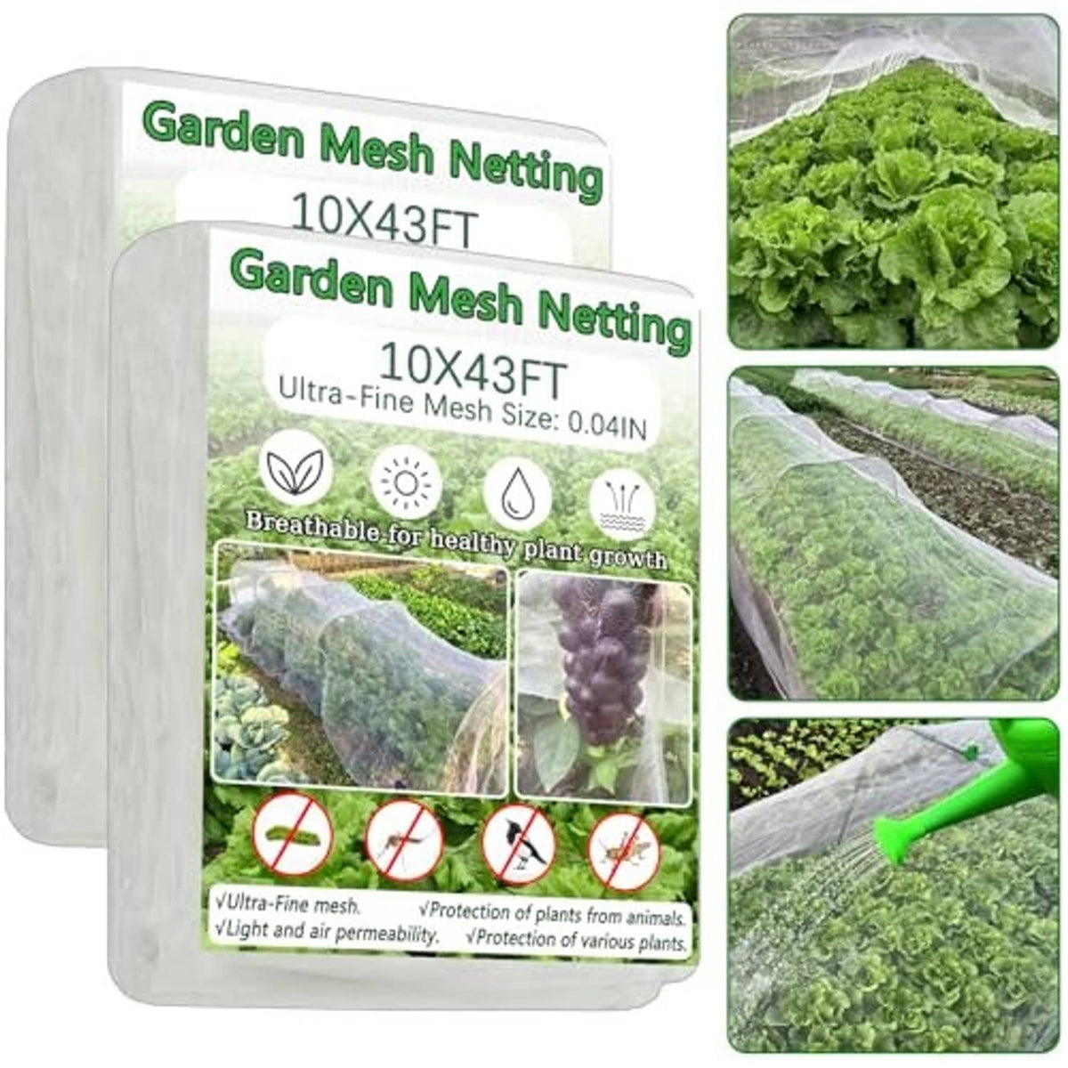 Fine mesh garden insect netting sheet set with folded translucent mesh, 10x43 ft