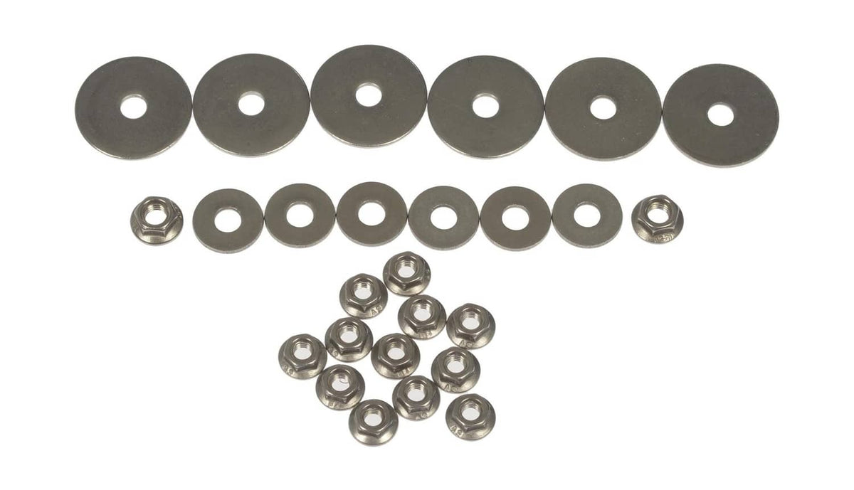 Metal screws, washers, and rings for door armrest repair