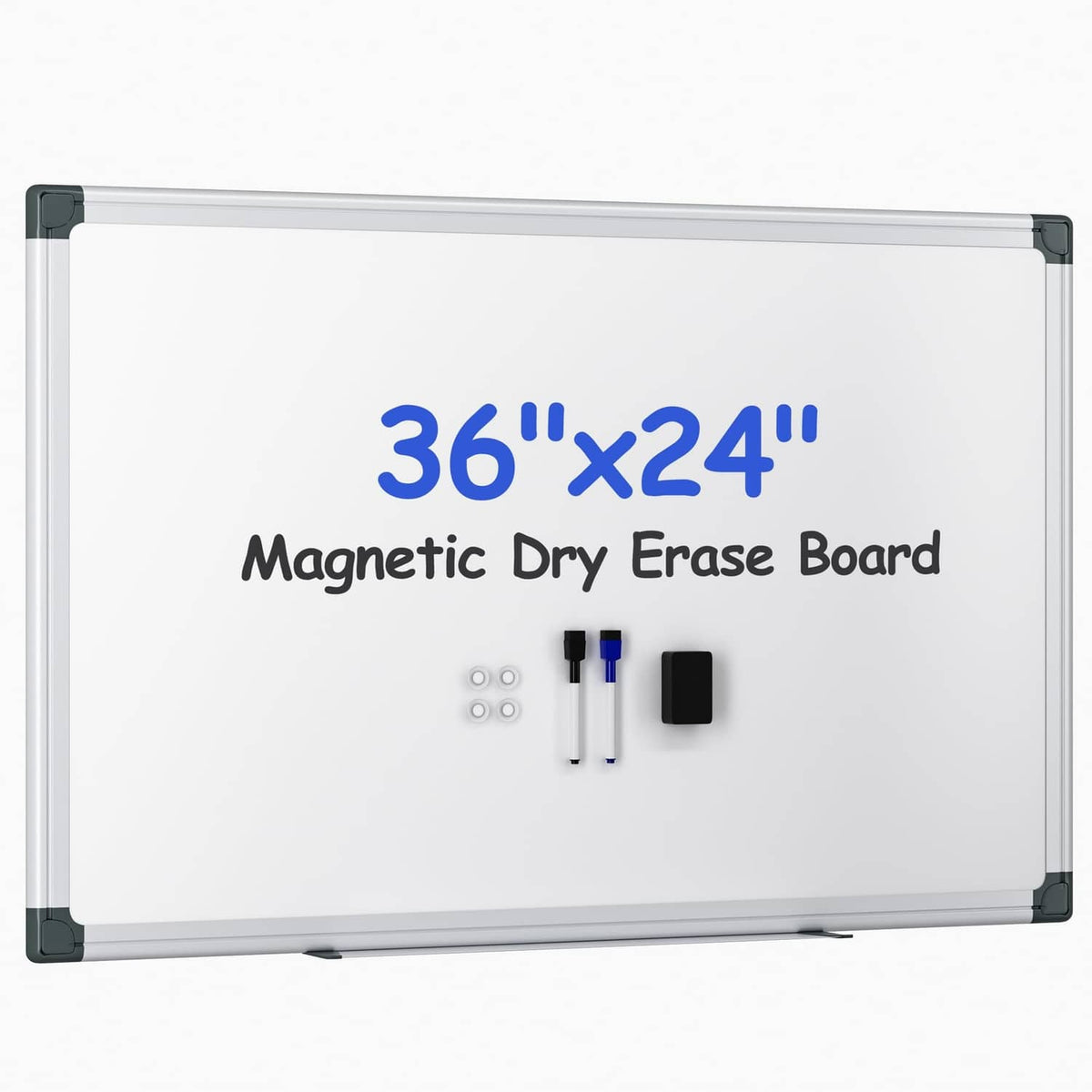 Magnetic whiteboard, 36 x 24 in, with framed border and magnetic accessories