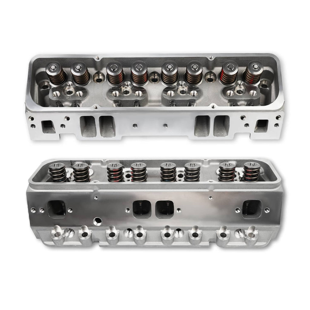 Aluminum cylinder head set showing valve springs on top and ports on underside